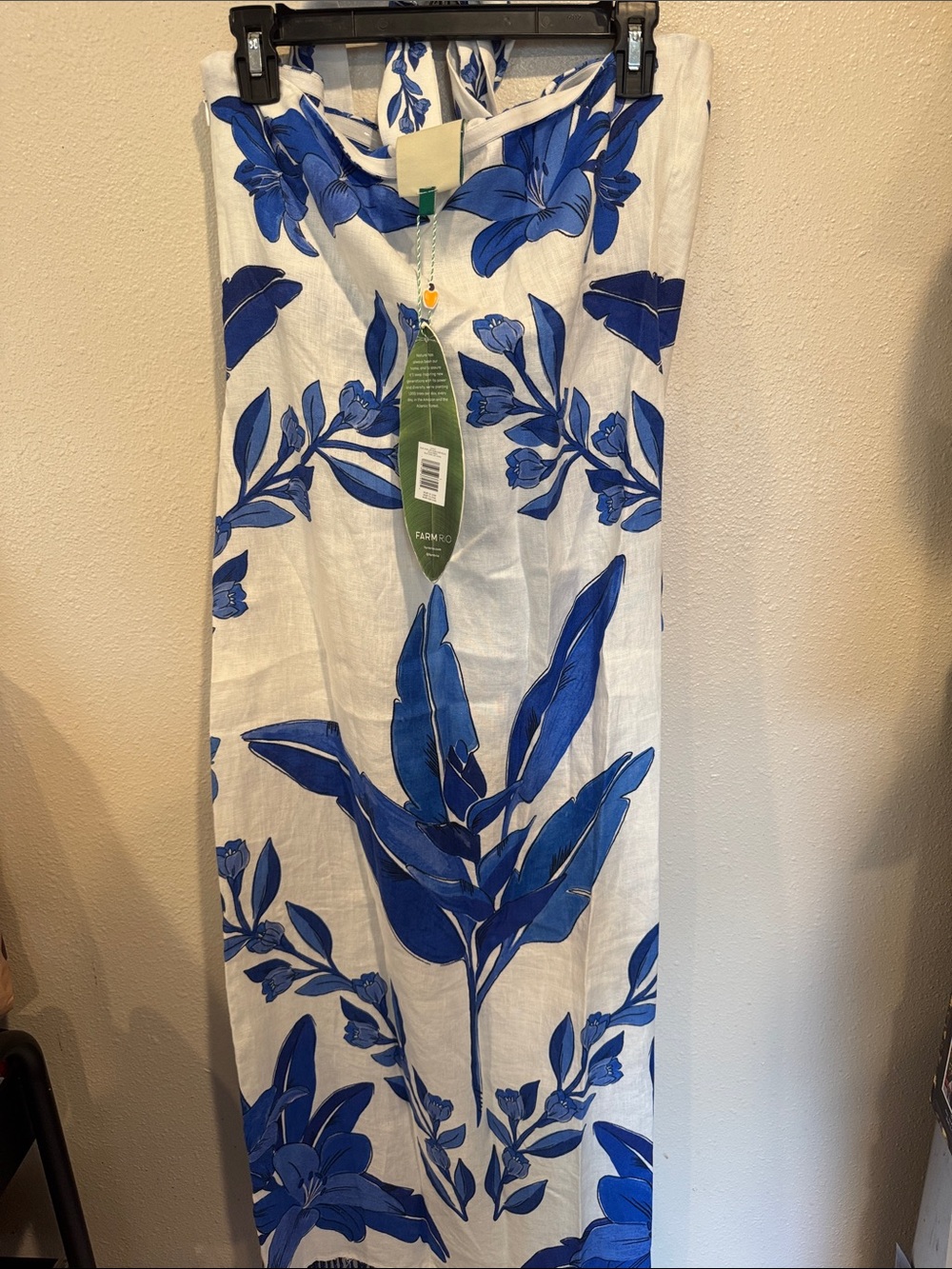 FARM Rio Halter Blue Yard Off-White Maxi Dress with Beaded Fringe - Picture 12 of 15